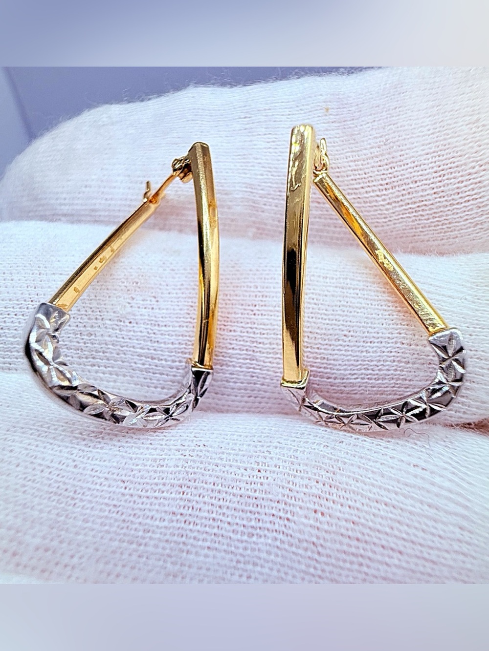 Two-Tone Gold and Silver Geometric Drop Earrings - Women Jewelry - Picture 14 of 17
